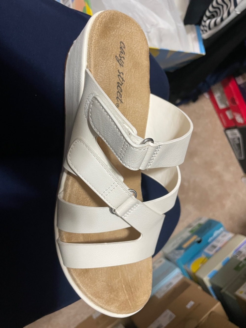 easy street White Triple-Strap Adjustable Slide Sandal